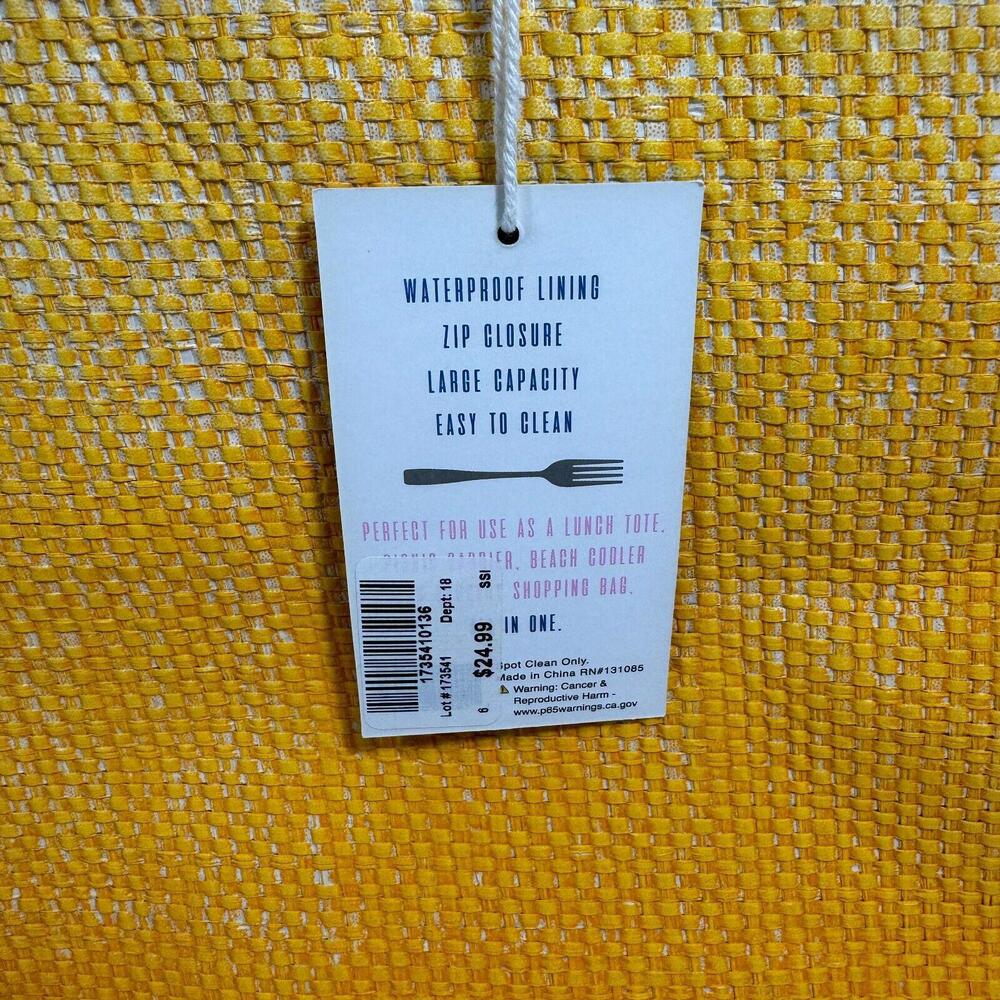Yellow Ombré Zipper Top Insulated Cooler Tote Large Shoulder Bag Lunch Groceries - Picture 5 of 7